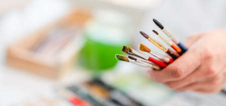 Brushes and watercolorの写真素材