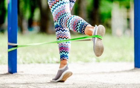 Girl exercising outdoorsの写真素材