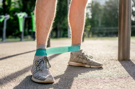 Man doing workout outdoorsの写真素材