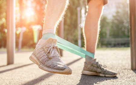 Man doing workout outdoorsの写真素材
