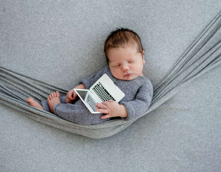 Newborn baby boy portraitの写真素材