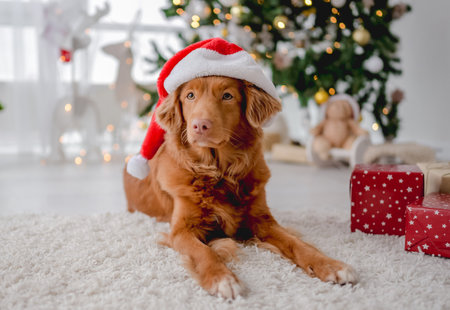 Toller retriever in Christmas timeの写真素材