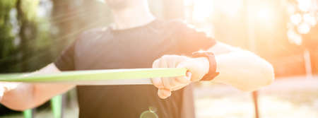 Man doing workout outdoorsの写真素材