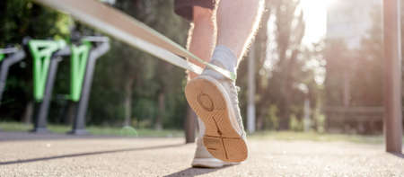 Man doing workout outdoorsの写真素材