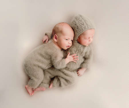 Twins newborn studio portraitの写真素材