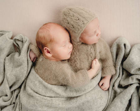 Twins newborn studio portraitの写真素材