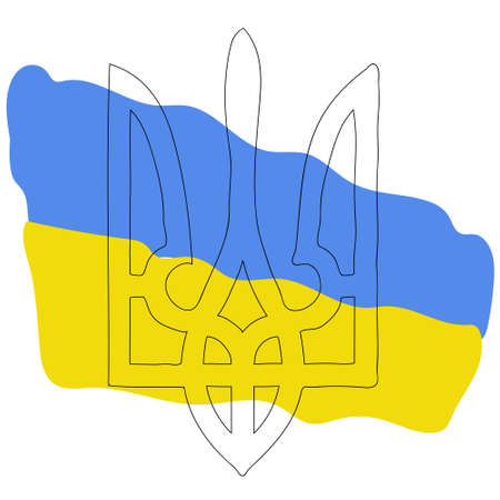 blue-yellow flag and trident coat of armsのイラスト素材
