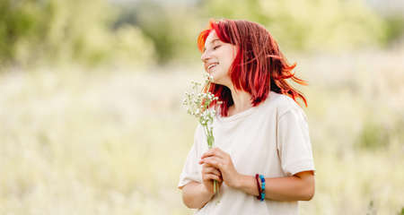 Teen girl at the natureの写真素材