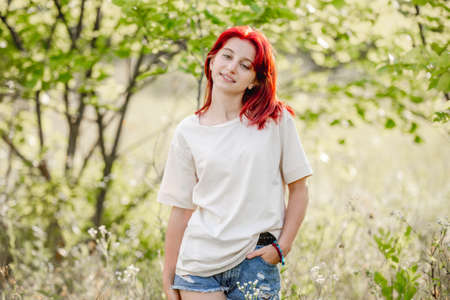 Teen girl at the natureの写真素材