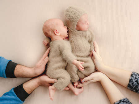 Twins newborn studio portraitの写真素材