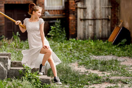 Pretty girl in cityの写真素材