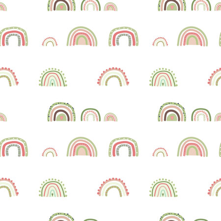 Cartoon rainbow vector painting seamless pattern for decoration and design. Cute weather drawings collectionのイラスト素材
