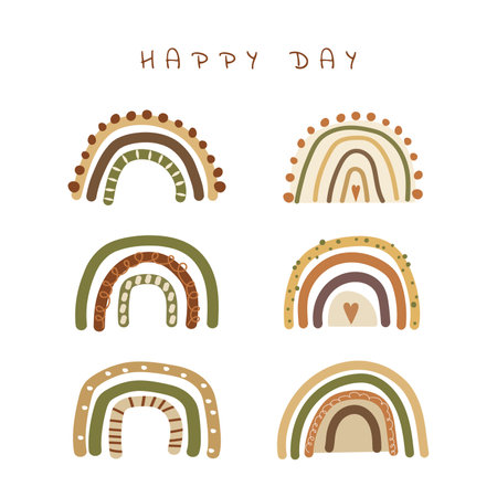 Cartoon rainbow vector painting with text for postcard and design. Beautiful weather illustration collection for decorationのイラスト素材