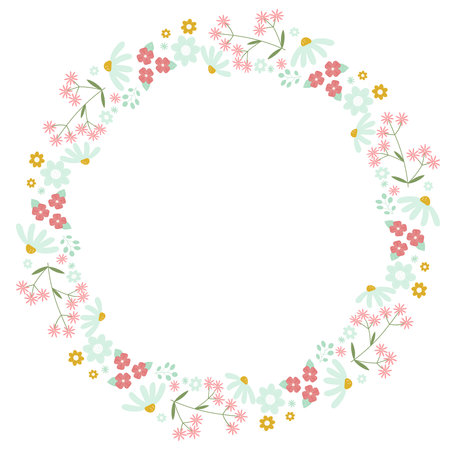 Floral seamless pattern with flowers and spring summer bouquets and wreathes. Botanical romantic vector design for social media and gift cardsのイラスト素材