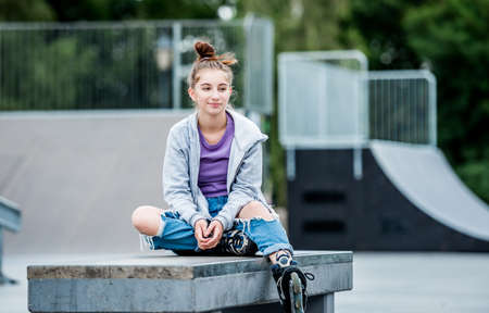 Girl roller skaterの写真素材