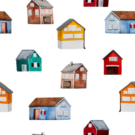 Cute watercolor houseの写真素材