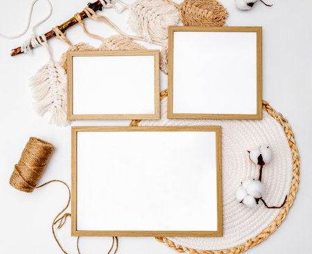 Wooden frame for photos mockupの写真素材