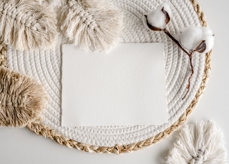 Watercolor paper postcard blank in boho decorの写真素材