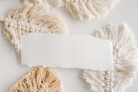 Watercolor paper postcard blank in boho decorの写真素材