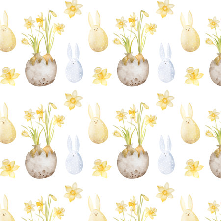 Easter watercolor postcard with flowersの写真素材
