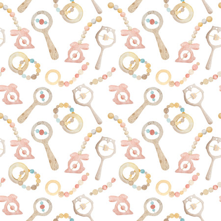 Watercolor wooden toys for infant babyの写真素材