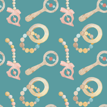 Watercolor wooden toys for infant babyの写真素材