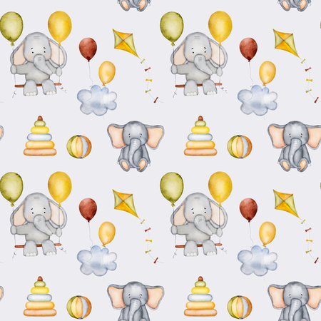 Cute cartoon elephant watercolor paintingの写真素材