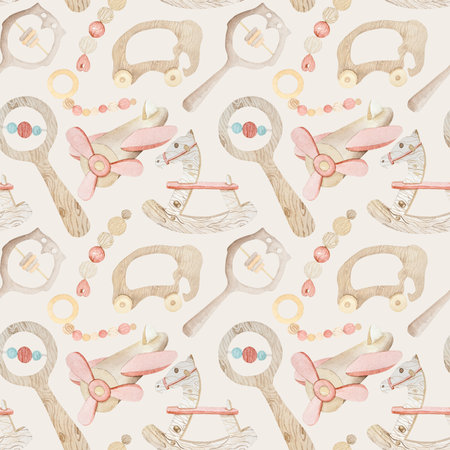 Watercolor wooden toys for infant babyの写真素材