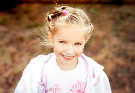 Portrait of a beautiful liitle girl close-upの写真素材
