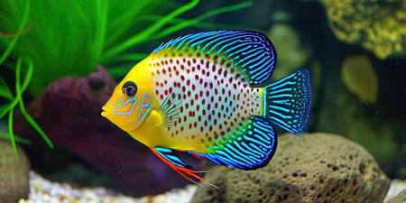 colorful tropical fish in Vivid colors in Aquarium, generative AIの素材