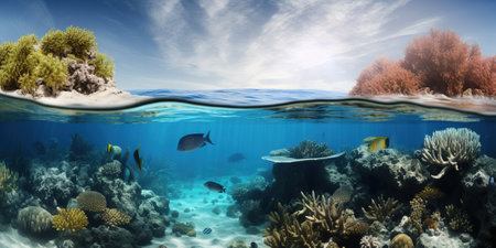 tropical fishes and coral reefs in the sea, underwater View, generative AIの素材