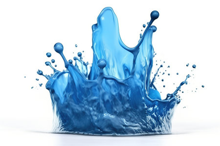 Blue Water drops and splashes isolated on a white background, generative AIの素材