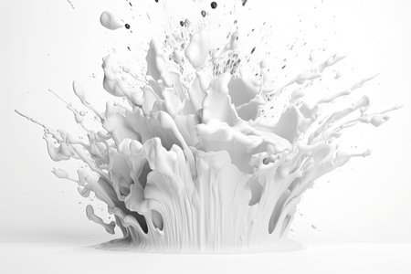 drops and splashes of white paint or milk on the white background, generative AIの素材