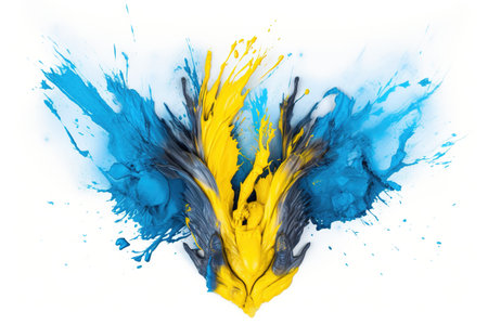 splashes of blue and yellow paints on a white background, Ukrainian national flag colors, generative AIの素材