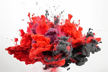 splashes of colorful paints in red colors on a white background, generative AIの素材