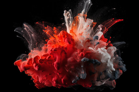 blew up of colorful holi powder paints isolated on a black background, generative AIの素材
