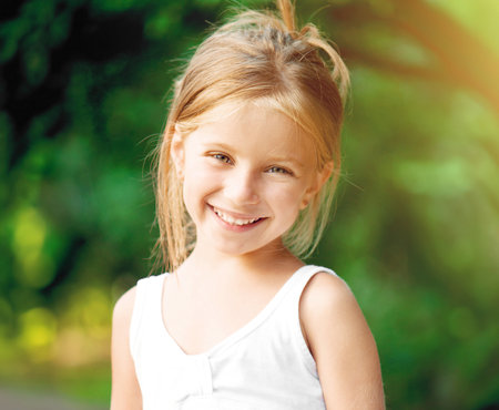 Portrait of a beautiful liitle girl close-upの写真素材