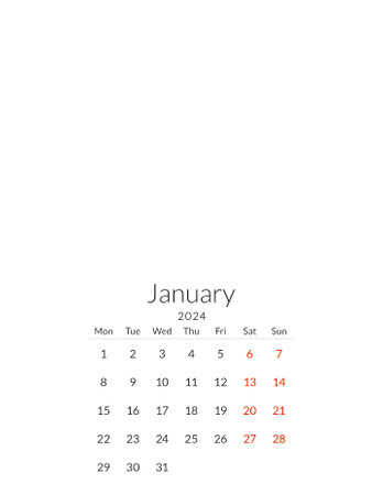 January 2024 calendar template with a place for your photosの写真素材
