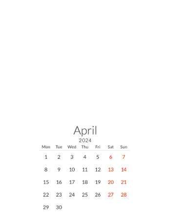 April 2024 calendar template with a place for your photosの写真素材