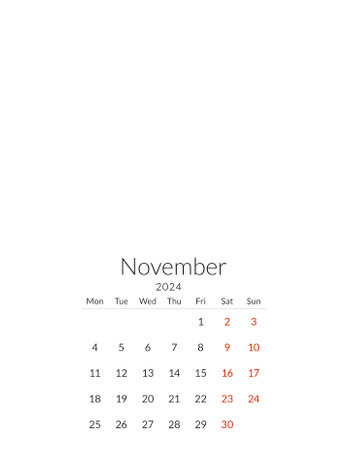 November 2024 calendar template with a place for your photosの写真素材