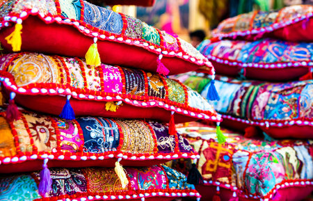 Bright pillows souvenirs on the Turkish marketの写真素材