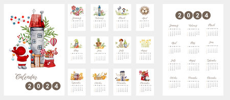 Handmade Watercolor Illustrations Feature In 2024 Calendar Spanning 12 Monthsの写真素材