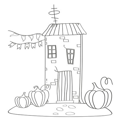 Coloring Page Coloring Book Offers Kids Delightful House And Pumpkin Designs To Colorのイラスト素材