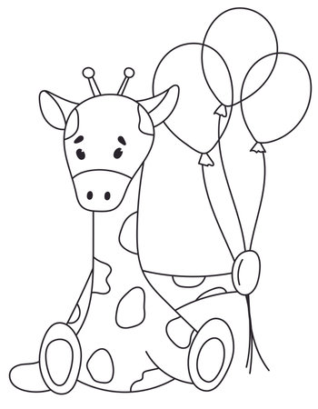 Coloring Page For Kids Featuring A Sitting Giraffe Holding Balloons, Perfect For ChildrenS Creativity, Perfect For ChildrenS Creativity, And Is A Vector Illustration Coloring Bookのイラスト素材