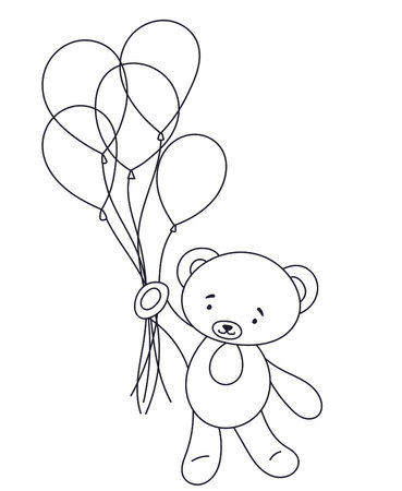 Coloring Page For Kids: Bear Flying On Balloons, Coloring For ChildrenS Creativity Is A Fun, Creative Coloring Book Featuring A Bear Flying On Balloons, Perfect For ChildrenS Artistic Expressionのイラスト素材