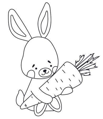Coloring Page Features A Cute Bunny Holding A Carrot, Perfect For ChildrenS Creativity, And Comes As A Vector Illustration In A Coloring Bookのイラスト素材