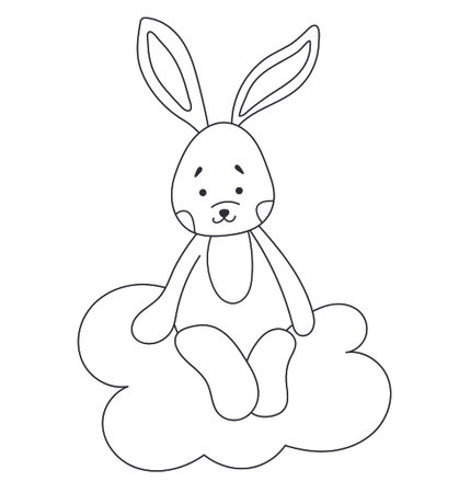 Coloring Page For Kids Featuring A Bunny Sitting On A Cloud, Perfect For ChildrenS Creativity Is A Delightful Coloring Book Featuring Vector Illustrations For ChildrenS Creativityのイラスト素材