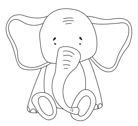 Coloring Page For Kids Featuring A Sitting Elephant For ChildrenS Creativity Coloring Book, Perfect For ChildrenS Creativity, Presented As A Vector Illustrationのイラスト素材