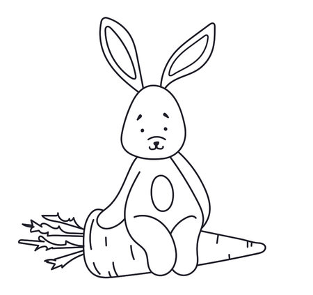 Coloring Page For Kids Featuring A Bunny Sitting On A Large Carrot, Perfect For ChildrenS Creativity Is A Fun, Creative Coloring Book For Children, Featuring Vector Illustrationsのイラスト素材