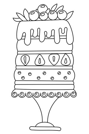 This Coloring Page For Kids Festive birthday cake is designed to boost childrens Creativity, Featuring a Creative Coloring Book With Vector Illustrationsのイラスト素材